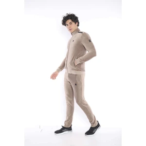 Erkek Spor Slimfit/Dar Kalıp Kalıp-Dik Yaka-4 Cepli Fitilli Kadife Kumaş Vizon Eşofman Takımı - 6657