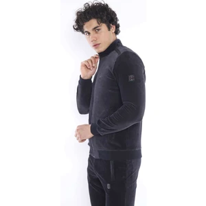 Erkek Spor Slimfit/Dar Kalıp Kalıp-Dik Yaka-4 Cepli Fitilli Kadife Kumaş Siyah Eşofman Takımı - 6657