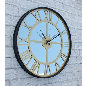 Siyah Renkli Metal Kasalı Aynalı Duvar Saati Çap 50 cm