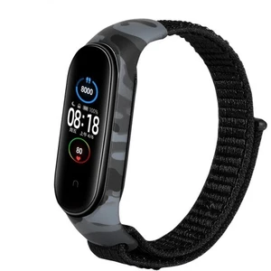 Gregoss Xiaomi Mi Band 3 4 5 6 Hasır Kumaş Örgü Spor Kamuflaj Desenli  Kordon Kayış Siyah