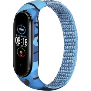 Gregoss Xiaomi Mi Band 3 4 5 6 Hasır Kumaş Örgü Spor Kamuflaj Desenli  Kordon Kayış Mavi