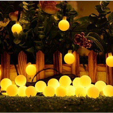 Sge Teknoloji  Teknoloji Güneş Enerjili 7 Metre 50 LED Sarı Bahçe Teras Parti Balkon Süsü