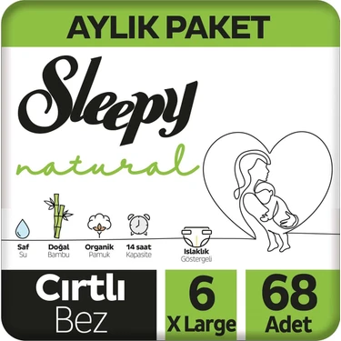 Sleepy Natural Aylık Paket Bebek Bezi 6 Numara Xlarge 68