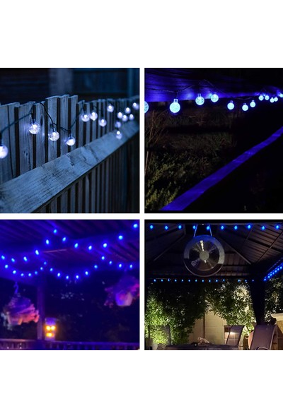 24Sat 50 LED 7 Metre Mavi Işık Güneş Enerjili Bahçe Teras Balkon Dekorasyon Ağaç Lambası Aydınlatması