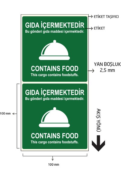 On Roll Paper Gıda Içermektedir Etiketi 100X100 mm 500'LÜ 1 Rulo