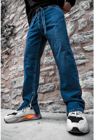 Denim Republic Erkek Lacivert Paçası Fermuarlı Baggy Jeans