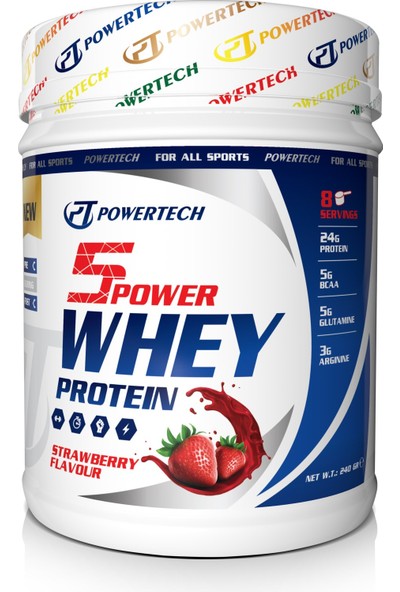 Powertech 5 Power Whey Protein 240GR Çilek Aromalı Protein Tozu