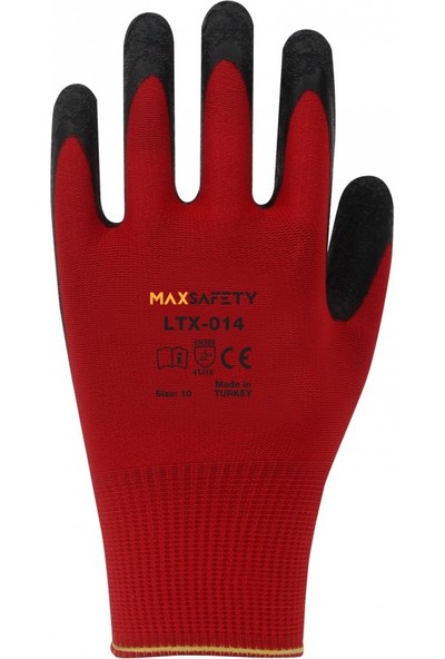 Maxsafety LTX-014 Polyester Lateks Eldi̇ven (Kirmizi- Si̇yah) 12 Çi̇ft