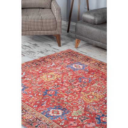 Etnik Desenli Salon Halısı, Soul Şönil |Pamuk-Polyester| Kırmızı Halı Al 181