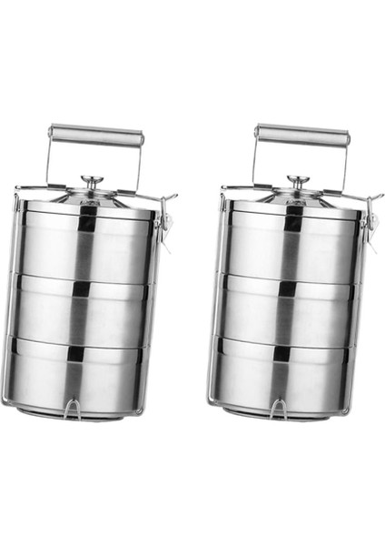 2x Paslanmaz Çelik Gıda Kapları Istifleme Öğle Yemeği Kutusu Bento Carrier 3 Katmanlı