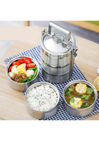 2x Paslanmaz Çelik Gıda Kapları Istifleme Öğle Yemeği Kutusu Bento Carrier 3 Katmanlı