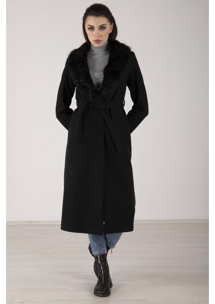 Siyah Seyyar Kürklü Kaşe Kaban 0108070.01