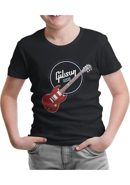 Lordd T-Shirt Lorddd T-Shirt T-Shirt Gitar - Gibson - Usa Siyah Çocuk Tshirt