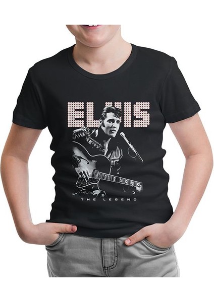 Lordd T-Shirt Lorddd T-Shirt T-Shirt Elvis Presley - The Legend Siyah Çocuk Tshirt