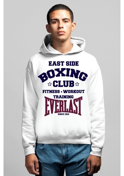 Boks Kulübü Beyaz Erkek Kapşonlu Sweatshirt