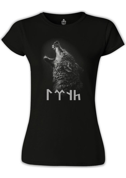 Lordd T-Shirt Lorddd T-Shirt T-Shirt Göktürk Kurt Siyah Bayan Tshirt