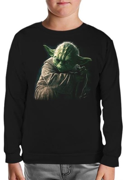 Lordd T-Shirt Lorddd T-Shirt T-Shirt Star Wars - Yoda 3 Siyah Çocuk Sweatshirt