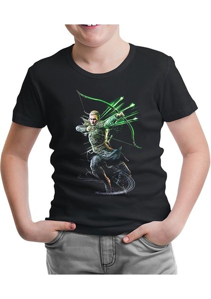 Lordd T-Shirt Lorddd T-Shirt T-Shirt Guardians Of Middle Earth - Legolas Siyah Çocuk Tshirt