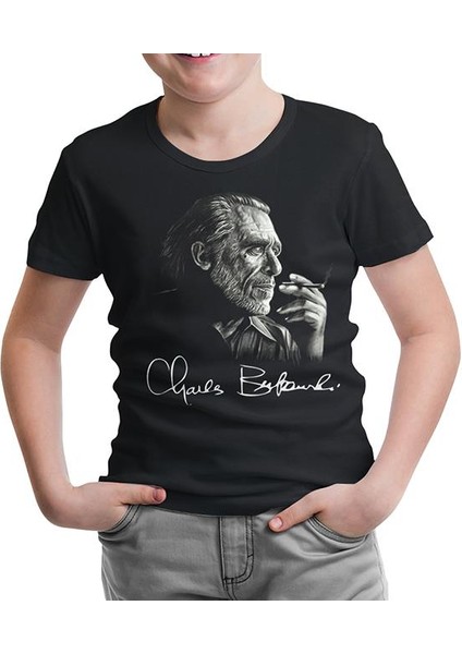 Lordd T-Shirt Lorddd T-Shirt Charles Bukowski Siyah Çocuk Tshirt