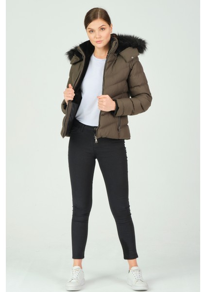 Kadın Mont Beste Çıkabilir Kapüşonlu Kürk Astarlı Şişme Kadın Mont fiyatları