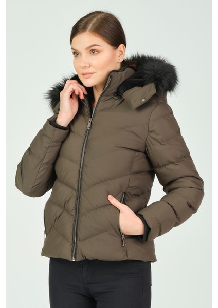 Kadın Mont Beste Çıkabilir Kapüşonlu Kürk Astarlı Şişme Kadın Mont indirimleri