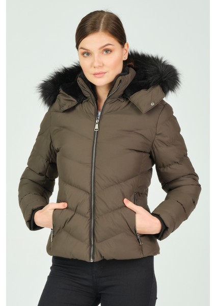 Kadın Mont Beste Çıkabilir Kapüşonlu Kürk Astarlı Şişme Kadın Mont fırsatları