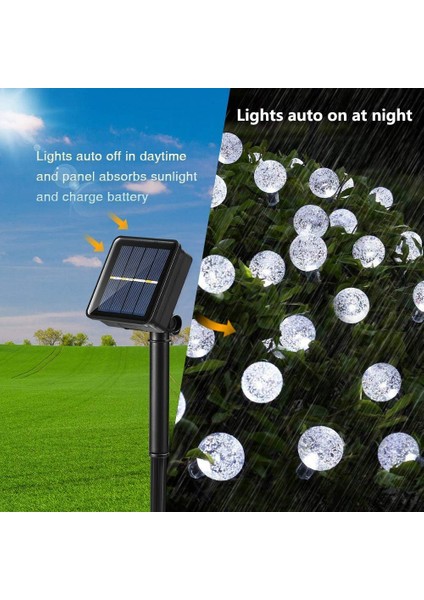 Lighthome 50 LED 7 Metre Kristal Beyaz Renk Güneş Enerjili Solar Bahçe Teras Balkon Ağaç Lambası Aydınlatması