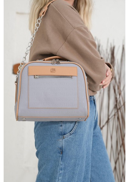 Kadın Just Polo Gofraj Baskılı Jilet Motifli Fermuar Uçları Vegan Omuz Çantası modelleri