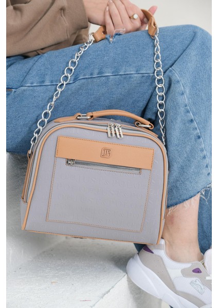 Kadın Just Polo Gofraj Baskılı Jilet Motifli Fermuar Uçları Vegan Omuz Çantası indirimleri