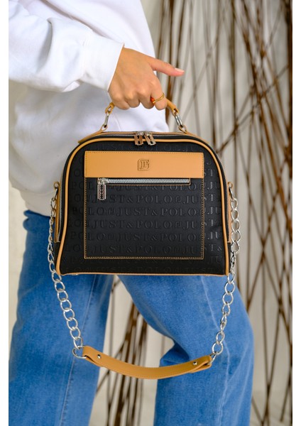 Kadın Just Polo Gofraj Baskılı Jilet Motifli Fermuar Uçları Vegan Omuz Çantası