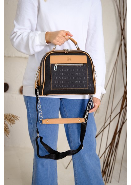 Kadın Just Polo Gofraj Baskılı Jilet Motifli Fermuar Uçları Vegan Omuz Çantası fiyatları