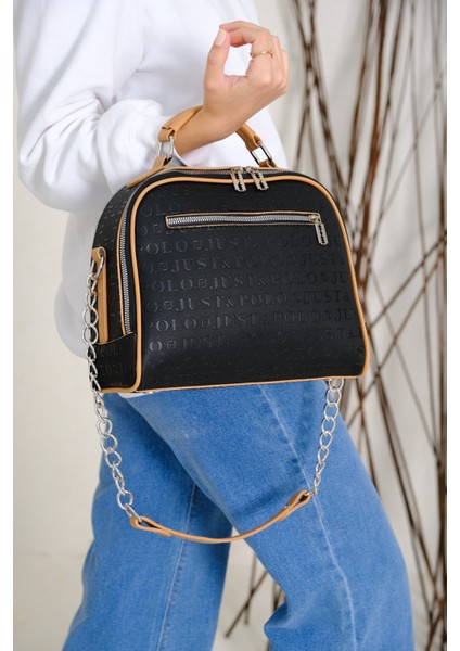 Kadın Just Polo Gofraj Baskılı Jilet Motifli Fermuar Uçları Vegan Omuz Çantası modelleri