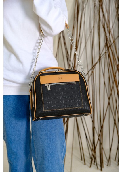 Kadın Just Polo Gofraj Baskılı Jilet Motifli Fermuar Uçları Vegan Omuz Çantası indirimleri