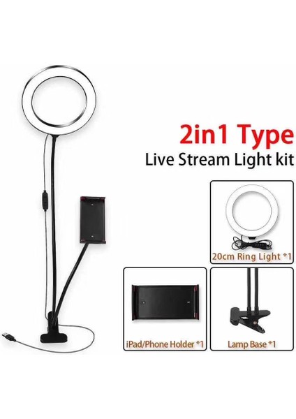 Ring Light LED 16 cm Işık Telefon Tutuculu Kıskaçlı Eğilebilir