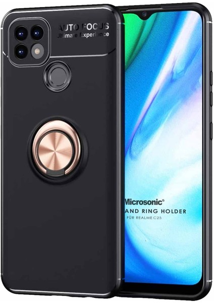 Realme C25S Kılıf Kickstand Ring Holder Siyah Rose