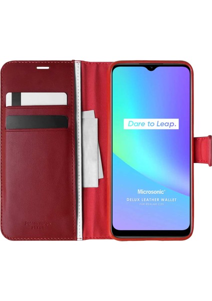 Realme C25S Kılıf Delux Leather Wallet Kırmızı