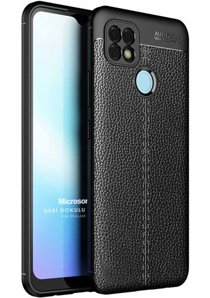 Realme C25S Kılıf Deri Dokulu Silikon Siyah