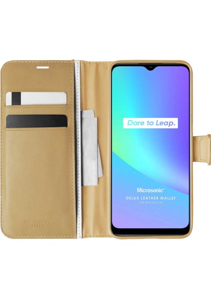 Realme C25S Kılıf Delux Leather Wallet Gold