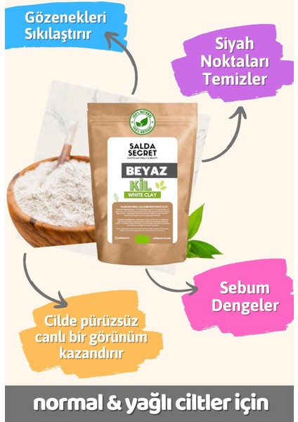 Beyaz Kil Doğal Yüz Maskesi 250 gr Toz - Kil Maskesi - Indian Healing Clay