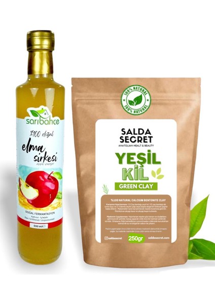 Yeşil Kil Yüz Maskesi 250 gr Kil Maskesi Toz - Sarıbahçe Elma Sirkesi 500 ml