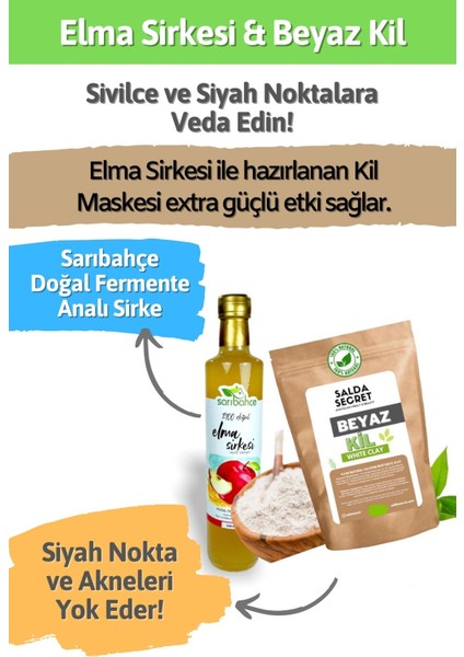 Beyaz Kil Yüz Maskesi 100 gr Kil Maskesi Toz - Sarıbahçe Elma Sirkesi 500ML modelleri