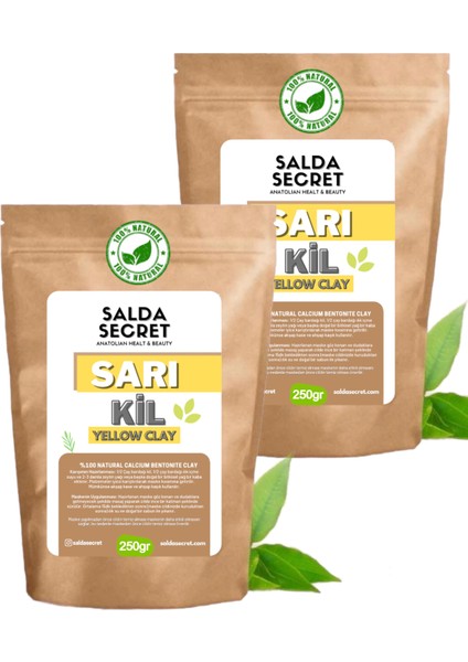Sarı Kil Doğal Yüz Maskesi 250 gr x 2 Adet Toz - Kil Maskesi - Indian Healing Clay