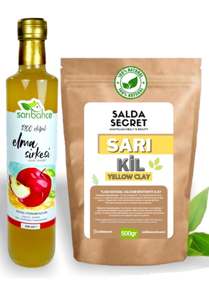Sarı Kil Doğal Yüz Maskesi 500 gr Kil Maskesi Toz -Doğal Fermente Elma Sirkesi 500ML