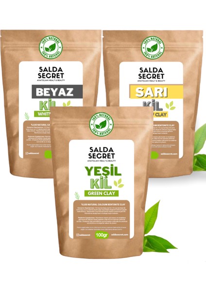Yeşil Kil 100 gr + Beyaz Kil 100 gr + Sarı Kil 100 gr - Doğal Yüz Maskesi Toz