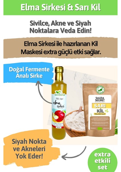 Sarı Kil Doğal Yüz Maskesi 1000 gr Toz - Kil Maskesi - Doğal Fermente Elma Sirkesi 500ML modelleri