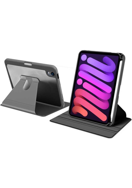 iPad Mini 6. Nesil 2021 Uyumlu Kalem Bölmeli 360 Dönebilen Arkası Şeffaf Standlı Kılıf