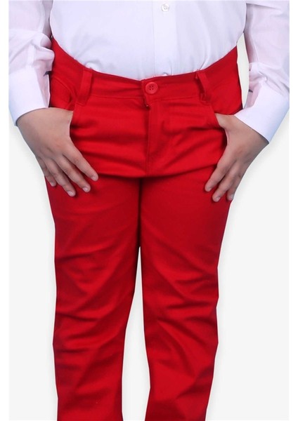 Erkek Çocuk Gabardin Pantolon Kirmizi Soft Giyim (8-14 Yaş)