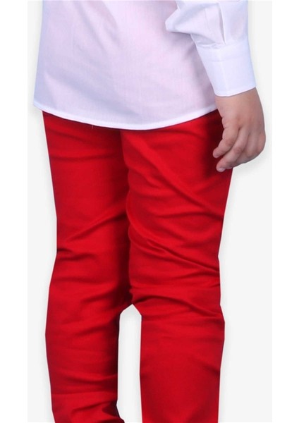 Erkek Çocuk Gabardin Pantolon Kirmizi Soft Giyim (8-14 Yaş)