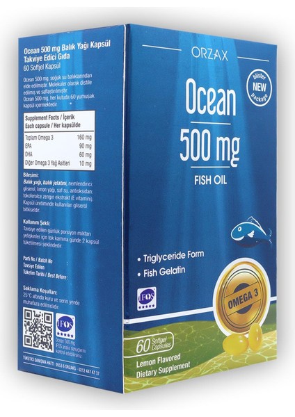 Ocean 500 Mg 60 Kapsül Limon Aromalı Balık Yağı