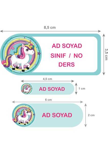 Okul Etiketi Defter, Kalem Sticker Unicorn 56 Adet